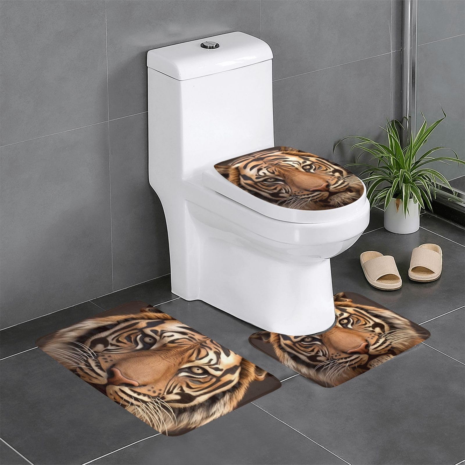 Tapis de bain tigre 3D et housse de WC absorbant pour décoration douche