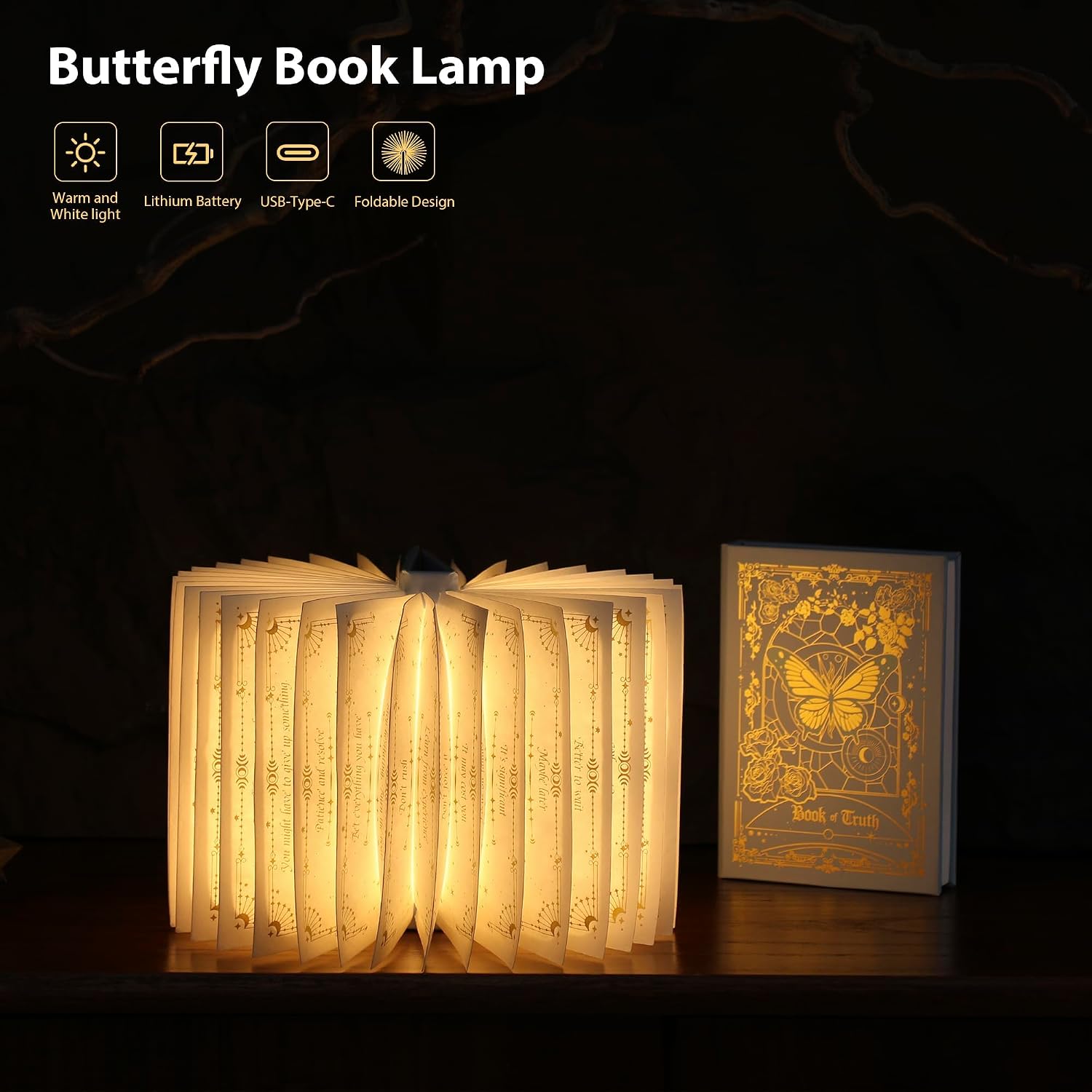 Folding Truth Book Lamp, Book Lover Gift, Bookshelf Light, Paper Lamp