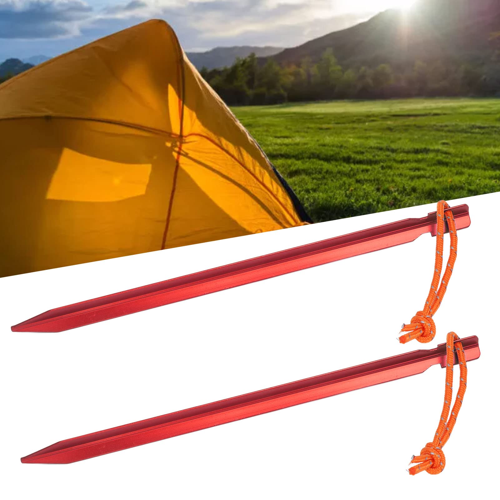 Picchetti per Tende da 20 Pezzi Resistenti da 9,1" in Alluminio con Corde per Tettoia da Campeggio, Picchetti a V per Esterni Antivento per Tende, Teloni, Ancoraggi da Giardino (rosso)