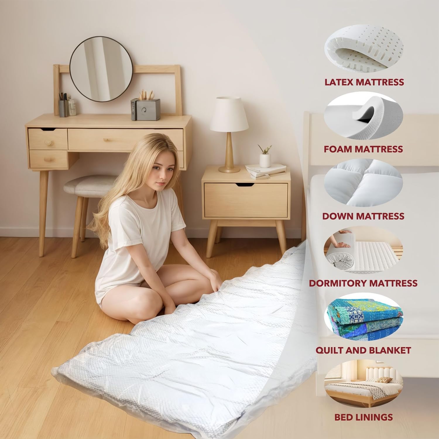 Vakuumbeutel Matratze | Großer 200x250 cm Beutel für Vakuum Lagerung von Matratzen 180x220-230cm mit 5-15cm Dicke | Vakuumbeutel für Matratzen | Gratis 2 Gurte inklusive