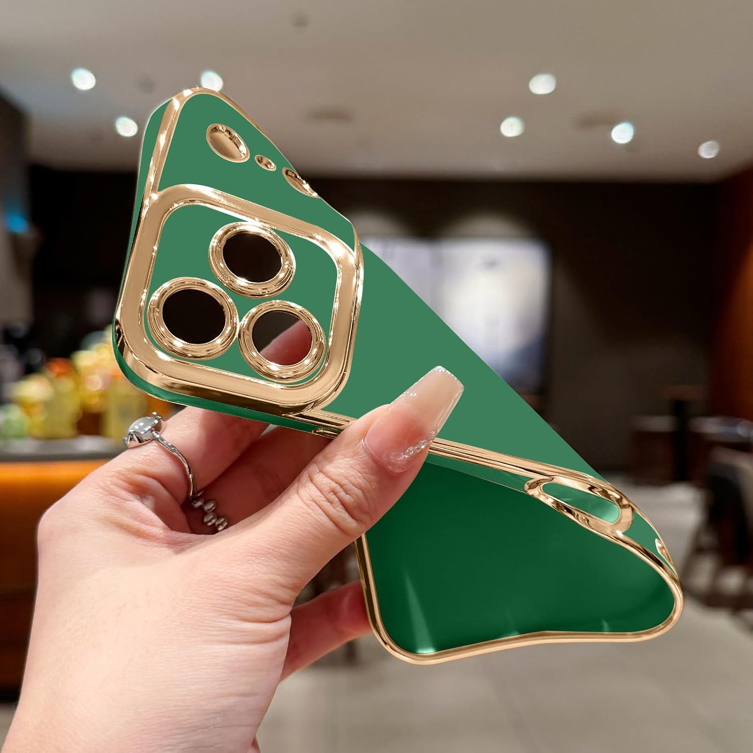Lafunda Designed for iPhone 17 Pro Case Cute, Luxury Plating Case for Women Girls Elegant Gold Edge TPU Bumper Cover with Camera Protection Shockproof Silicone Phone Case for iPhone 17 Pro, Green - Image 7