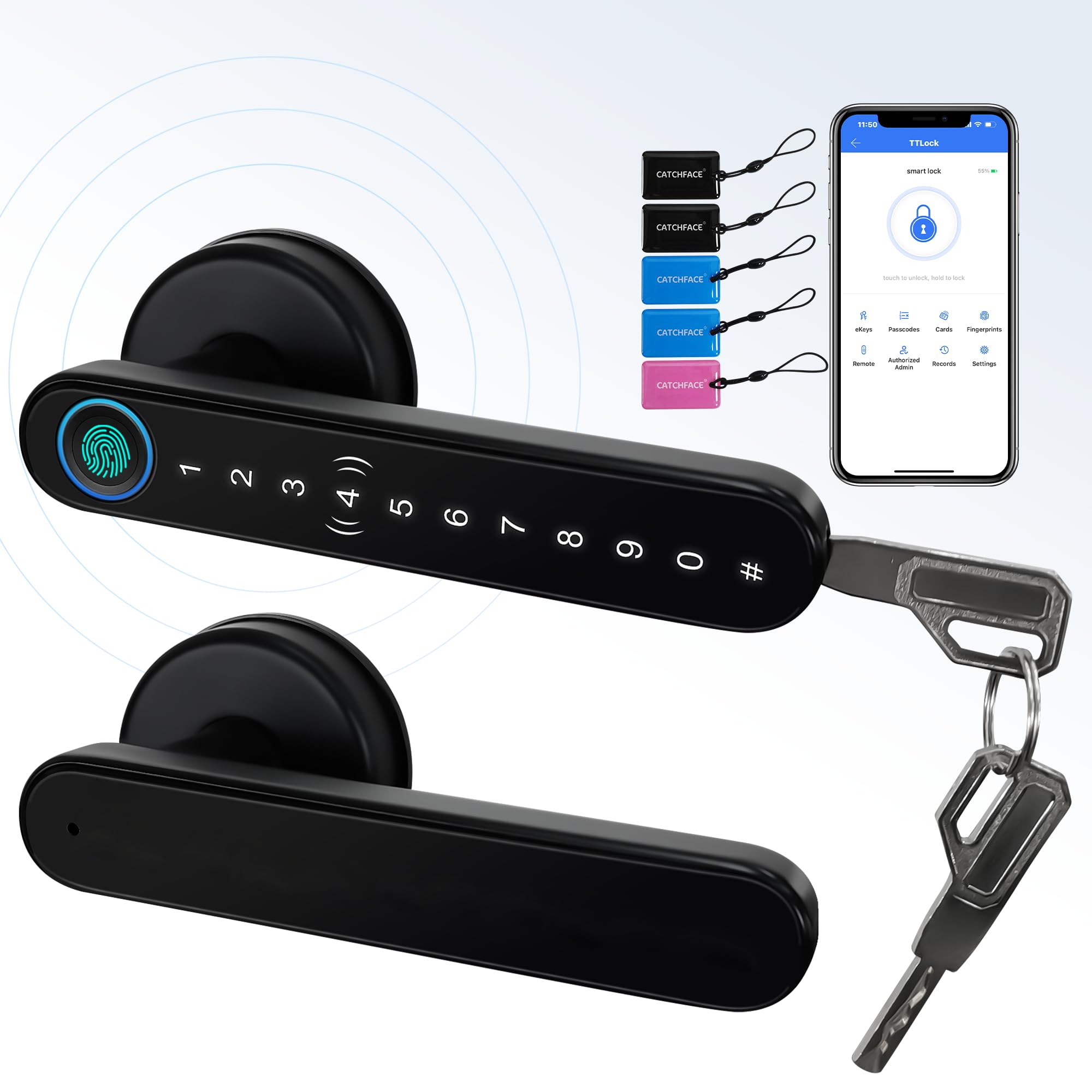 [Upgrade] Smart Lock Fingerprint Door Lock,CATCHFACE TTLock Smart Lock Smart Door Handle with App IC Card,Auto Lock,DIY Install-Perfect for Home,Apartment,Co-Working Space(Black)