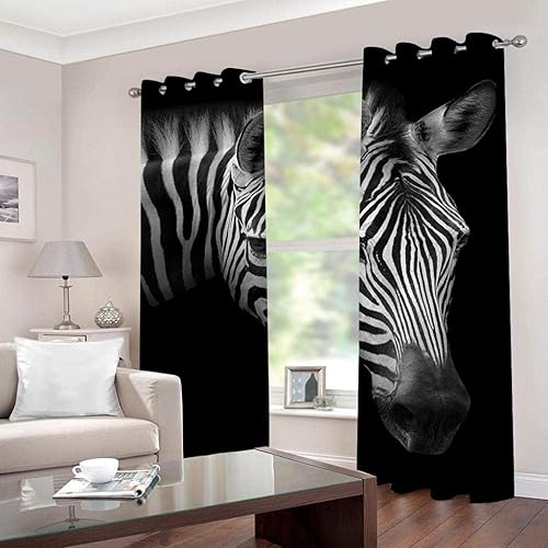 Miniatura 2 de Cortinas con aislamiento térmico de cebra, cortinas opacas con diseño de animales a rayas blancas y negras, 2 paneles, cortina de ventana con
