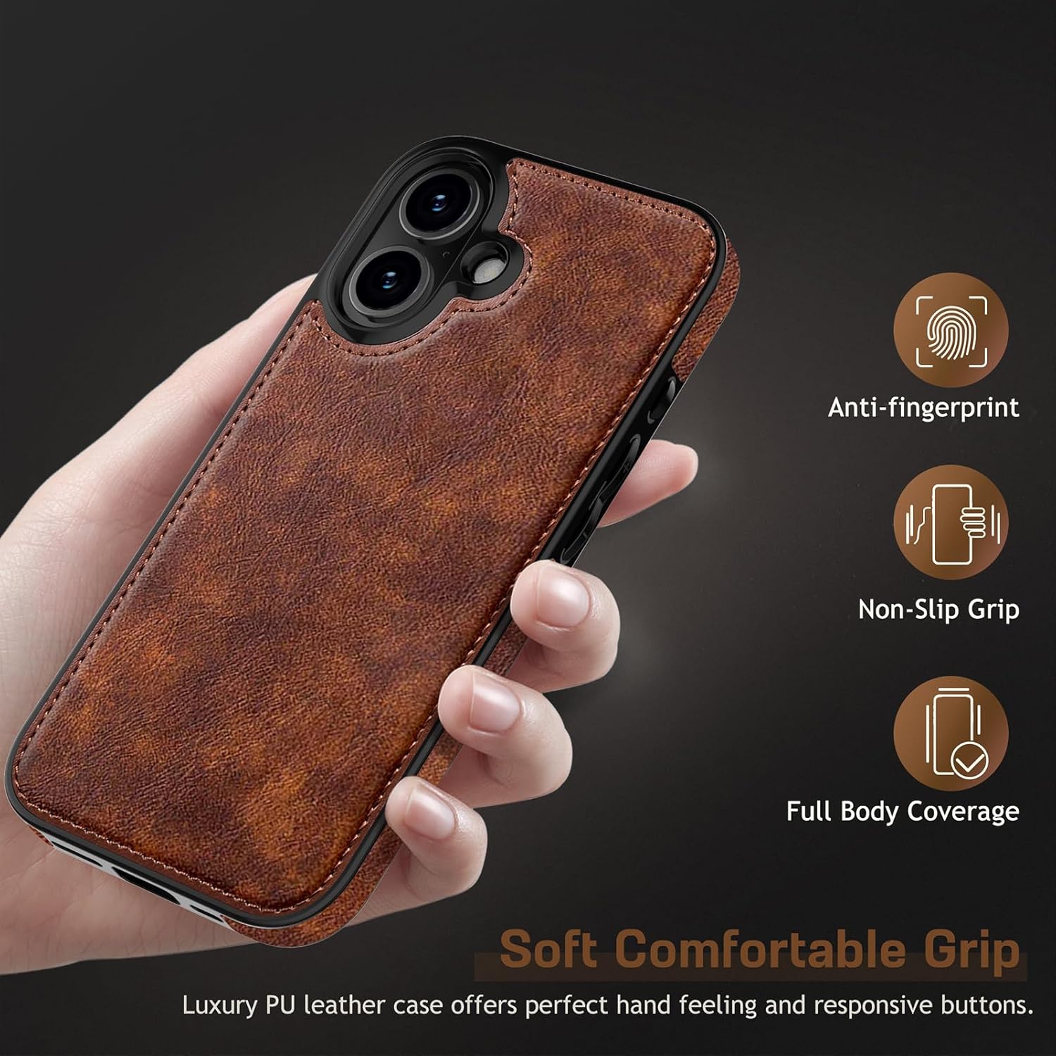 LOHASIC for iPhone 17 Case, Vintage Leather Thin Slim Luxury PU Soft Flexible Bumper Non-Slip Grip Protective Cover Men Women Phone Case for iPhone 17 6.3" 2025 - Retro Brown - Image 5