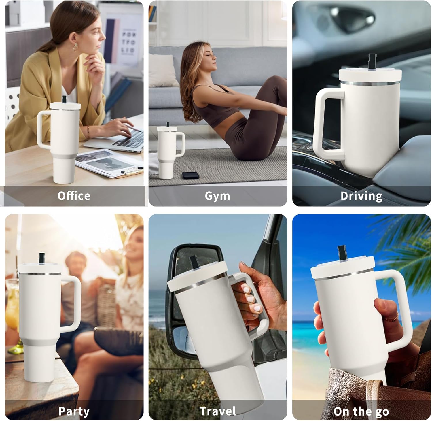 Tcamp 40 oz Flip Straw Leak Proof Lid for Stanley Quencher H2.0, Silicone Tumbler Replacement Lid for Stanley Cup Accessories, Spill Proof Straw Cover for Tumbler Accessories(Cream White)