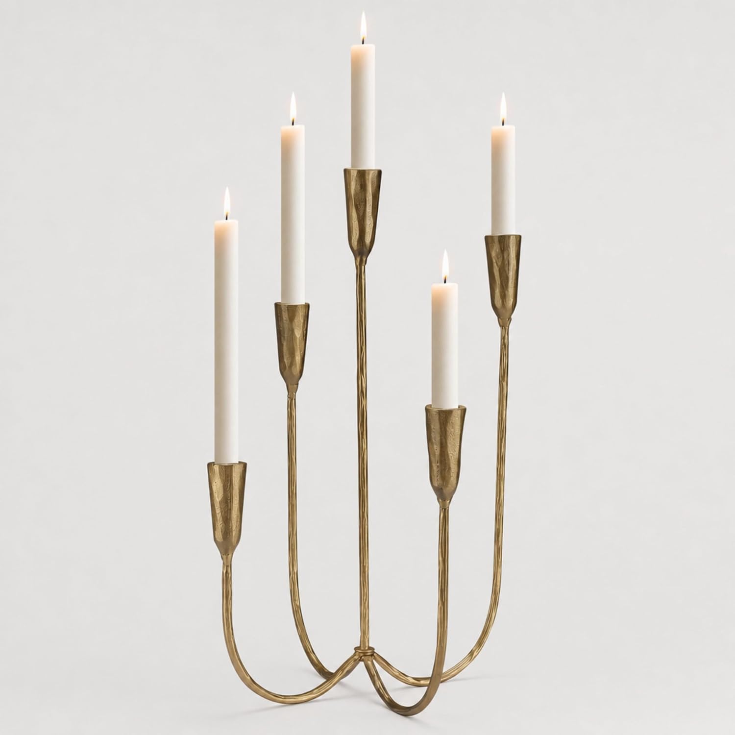 5-Candle Cast Iron Metal Candelabra, 17" Brass Gold Taper Candle Holder