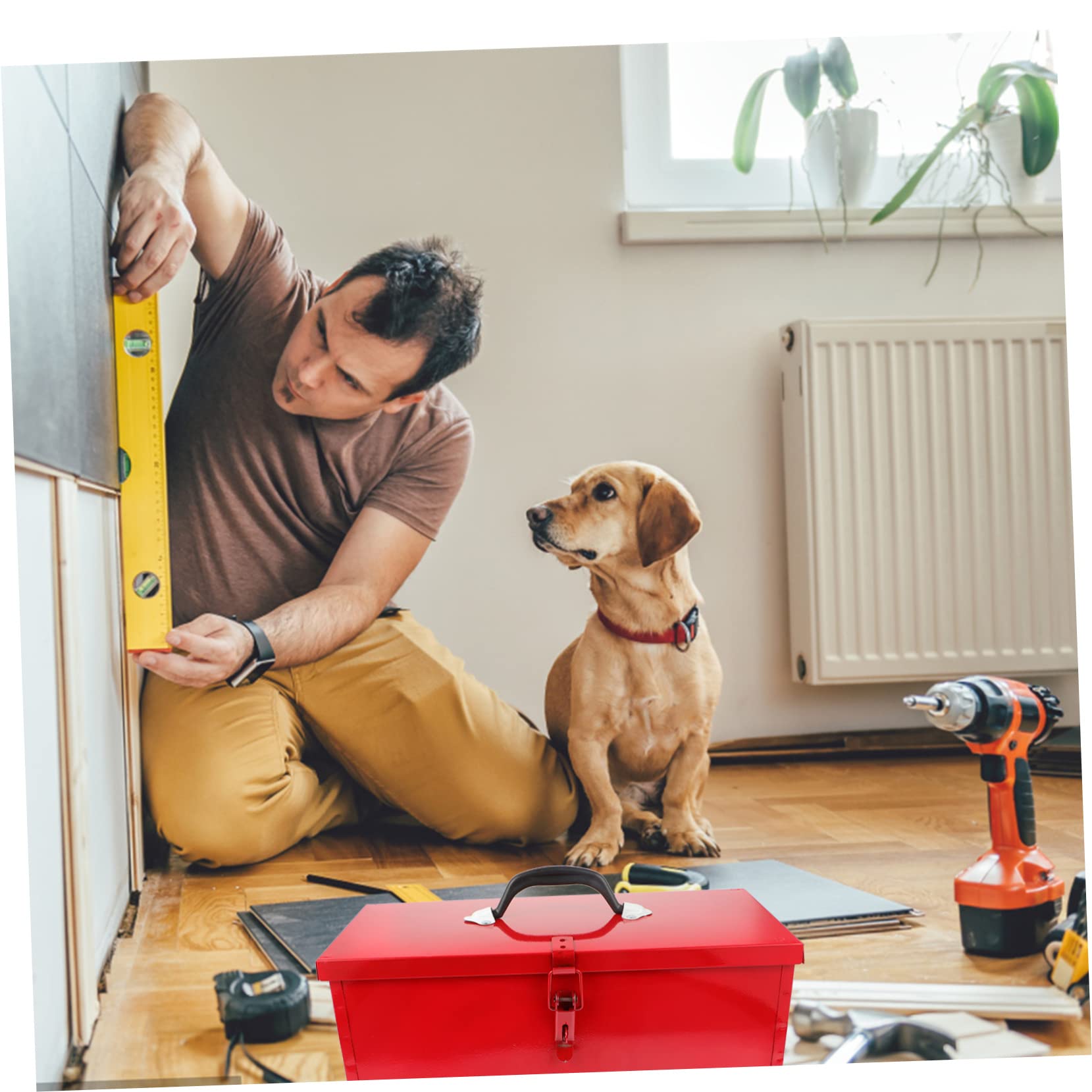 Uonlytech Boîte À Outils Métallique Rouge Portable 15.35In Rangement Étanche avec Grande Capacité Et Résistance Aux Chocs pour Bricolage Atelier