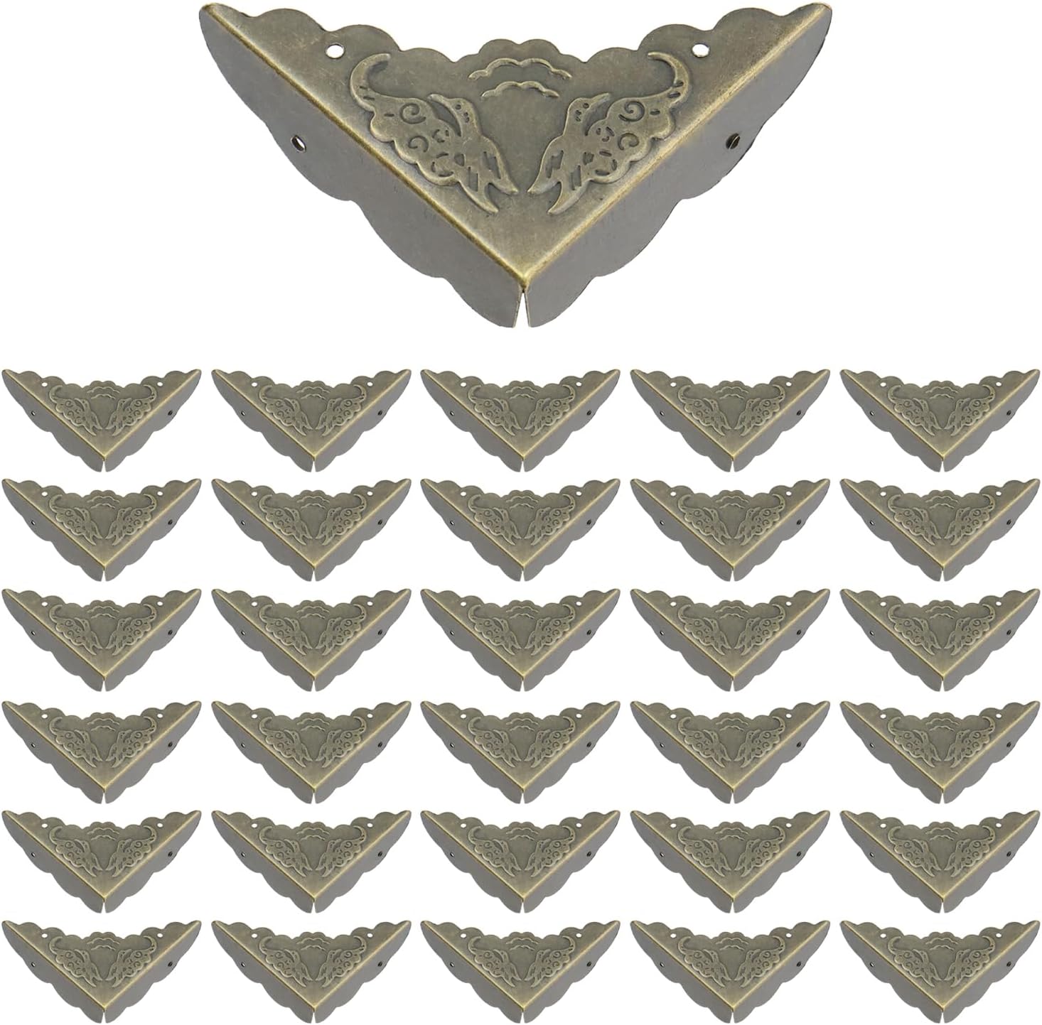 T Tulead 30PCS Box Corner Protectors Decorative Corner Protector Antique Bronze Edge Guard Protector 1.7"x1.7"x0.4" with Mounting Nails