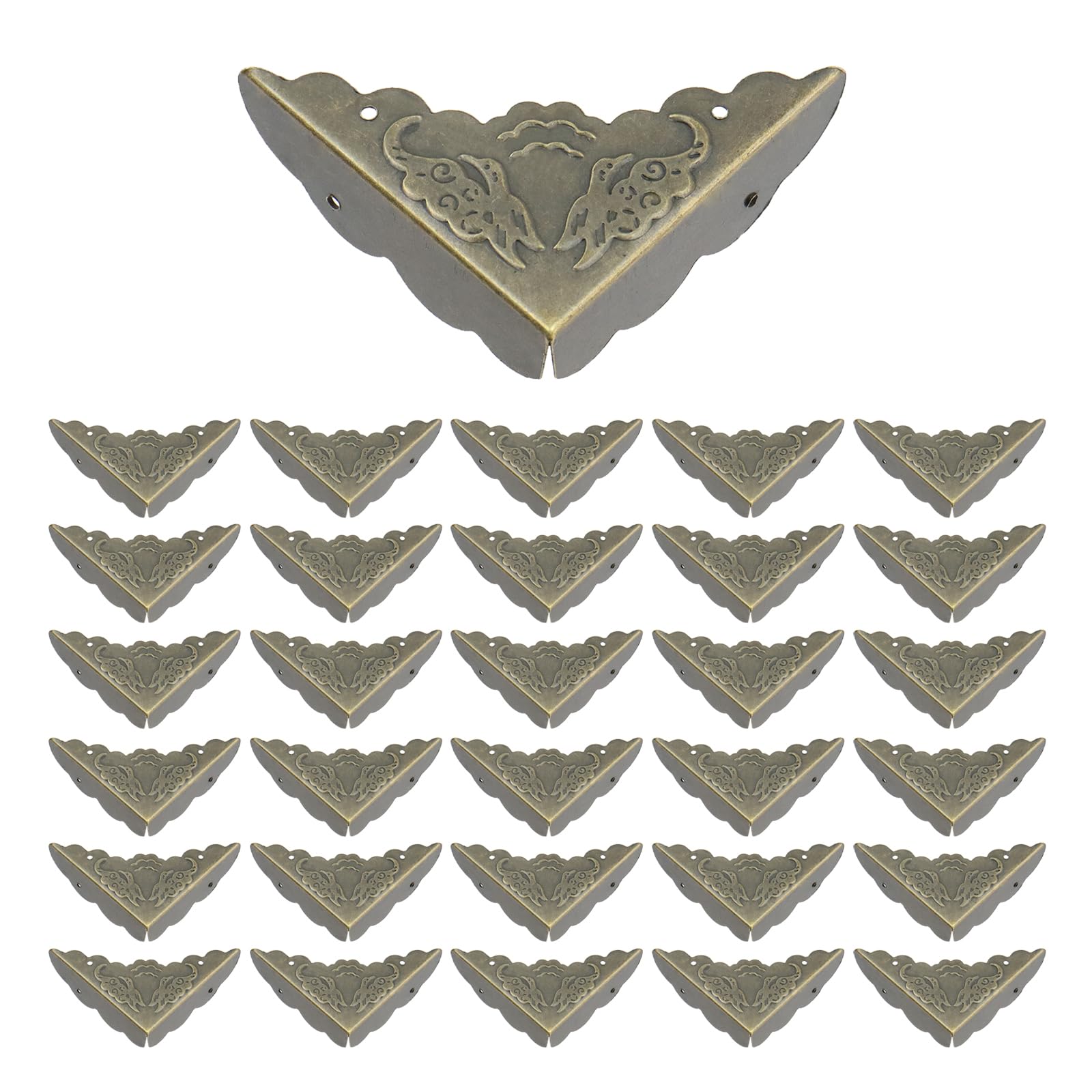 T Tulead 30PCS Box Corner Protectors Decorative Corner Protector Antique Bronze Edge Guard Protector 1.7"x1.7"x0.4" with Mounting Nails
