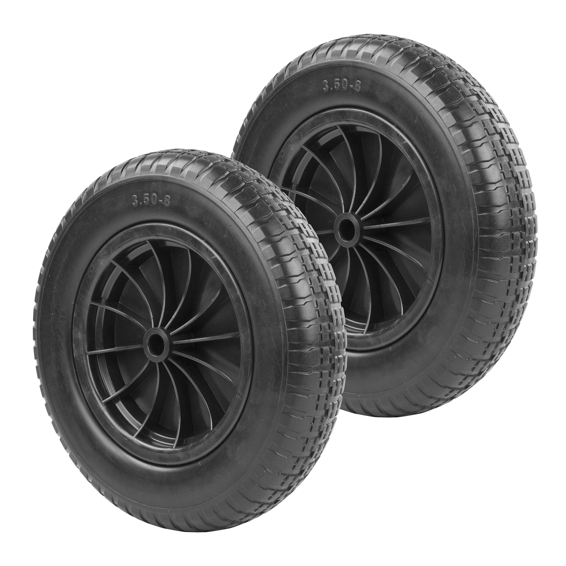 Kct Black 2 Pack 14" (3.50-8) Puncture Proof/Solid Heavy Duty Pu Wheelbarrow Wheel & Tyre