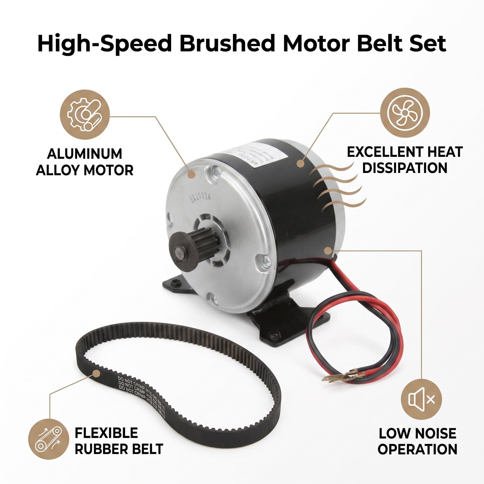 RiToEasysports Motore Elettrico Spazzolato, Set Cinghia Motore Spazzolato Bici Elettrica 24V 300W Motore Spazzolato Ad Alta velocità in Lega di Alluminio con Cinghia Sincrona in Gomma 535 per