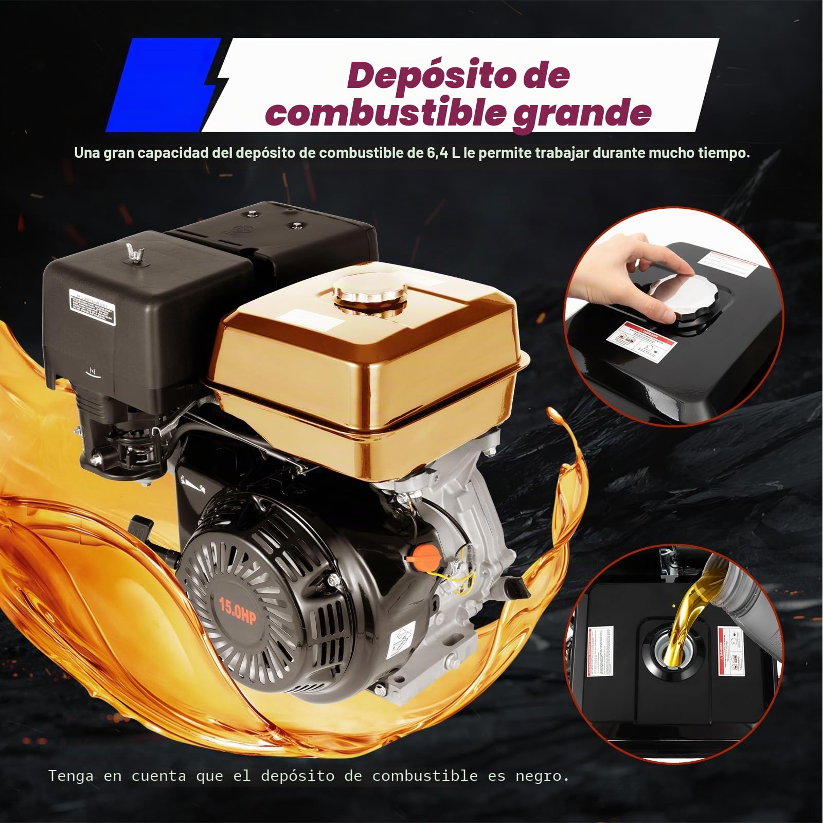 Motor de gasolina de 420CC, 15 CV, 9KW, motor estacionario de 4 tiempos, motor industrial, motor de gasolina de 1 cilindro refrigerado por aire, alta calidad, con alarma de aceite (3600r/min, diámetro