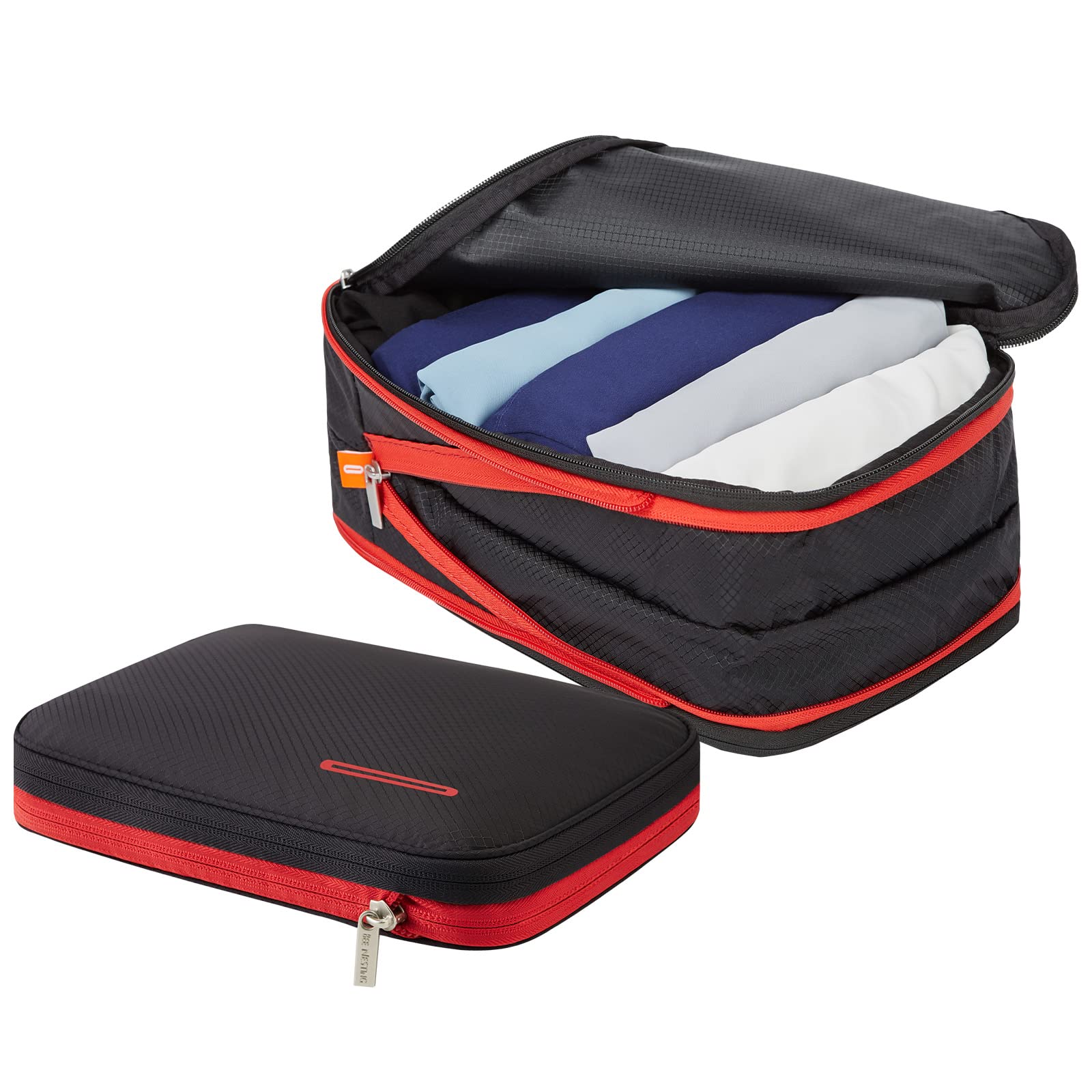 Bee Nesting Compression Packing Cubes 2 set for travel Small Luggage Organizer Bags for BackPack (S+M 4L/9L, Black Red)