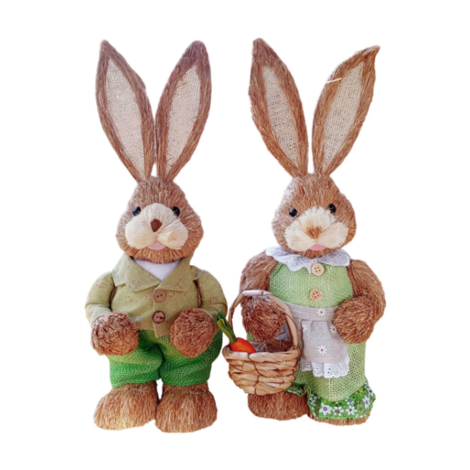2 Stück Osterhasenfigur Stroh Hase Deko Osterhase Realistische Gras Kaninchen Geflochtenes Material für Gartenparty Kinderzimmer Wohndekoration, Style I