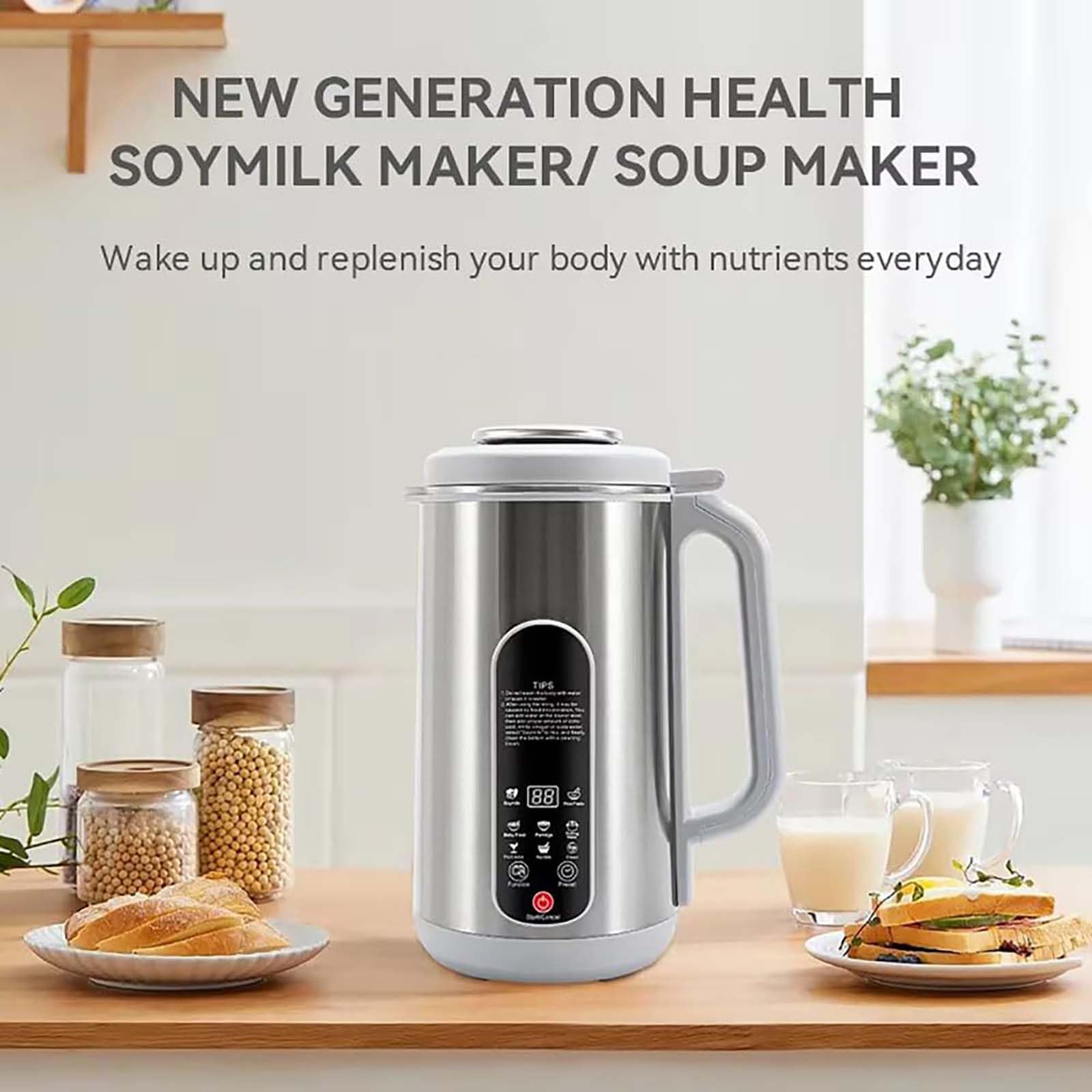 Maszyna Do Mleka Sojowego 1,2l, 12-ostrza Do Robienia Mleka Roślinnego Z Funkcją Automatycznego Czyszczenia, 24-godzinnym Timerem I Utrzymywaniem Ciepła Do Mleka Migdałowego I Roślinnego