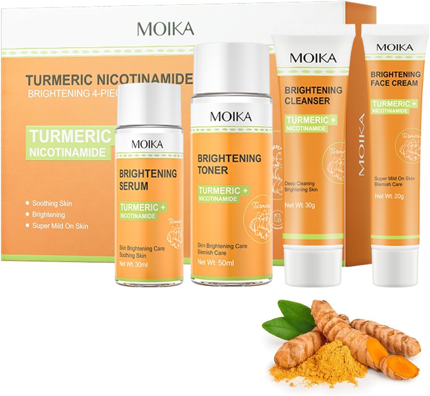 KASTWAVE Skincare Gift Set for Teenage Girls, 4 PCS Turmeric Nicotinamide Set, Control Blemishes & Breakouts, Skincare Set Includes Cleanser, Cream, Serum, Toner, Pamper Sets for Women Gifts