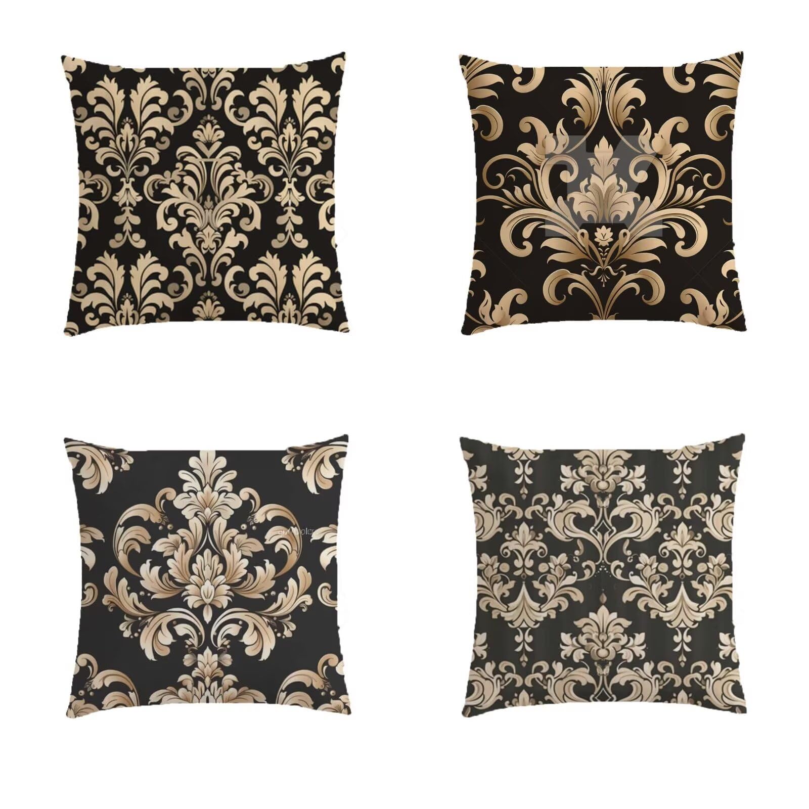 Housse de coussin 50x50cm ocre lot de 4 en imitation lin bohème