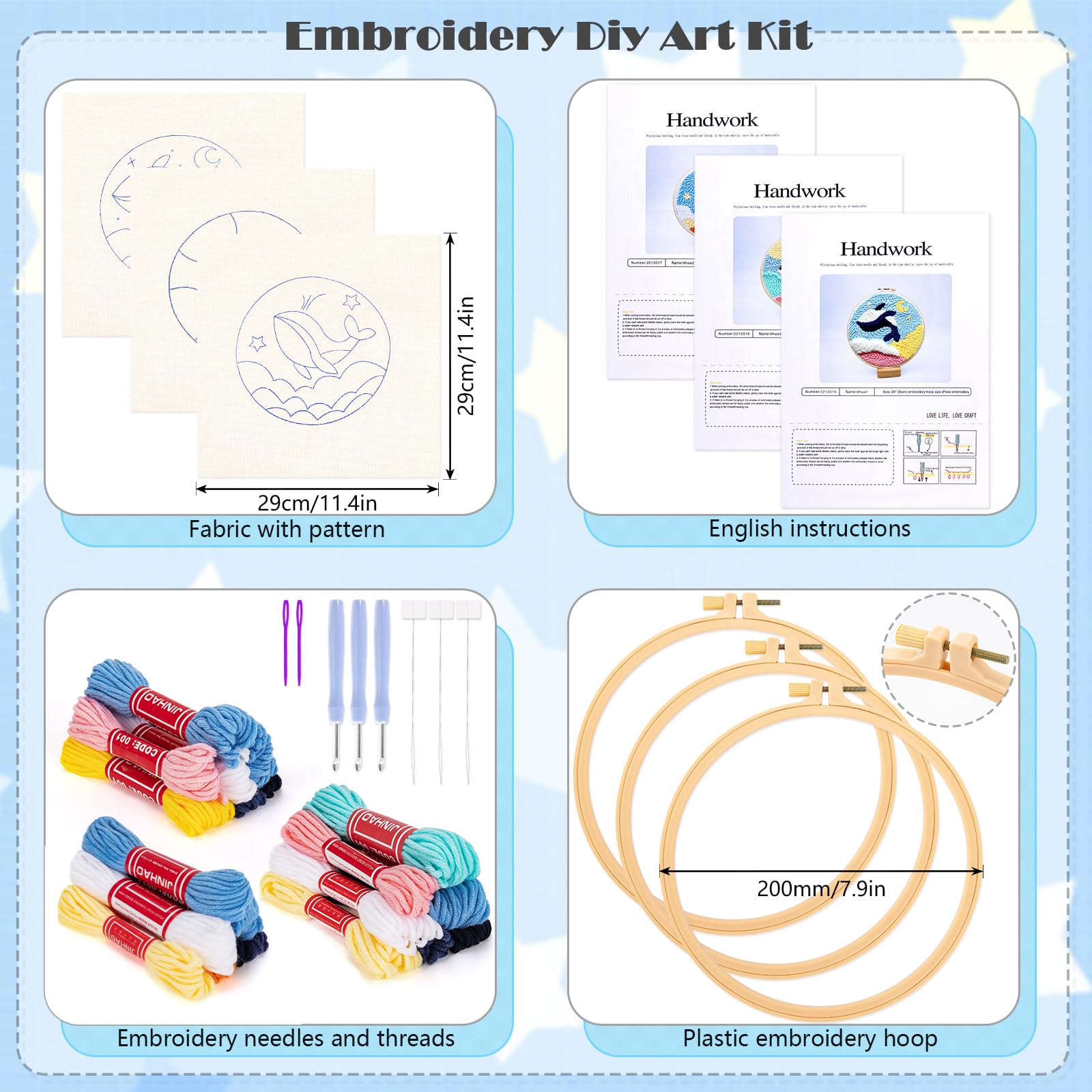 JSRQT Kit De Démarrage Punch Needle, Broderie D'Aiguille De Poinçon Kit Avec Tissu Fils Cerceaux à Broder Pour Aiguille à Pincer (Chiot