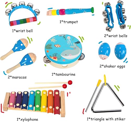 Miniatura 2 de Juego de instrumentos musicales de madera para niños pequeños de 1 a 3 años, instrumentos de percusión de madera natural, juego de regalo de