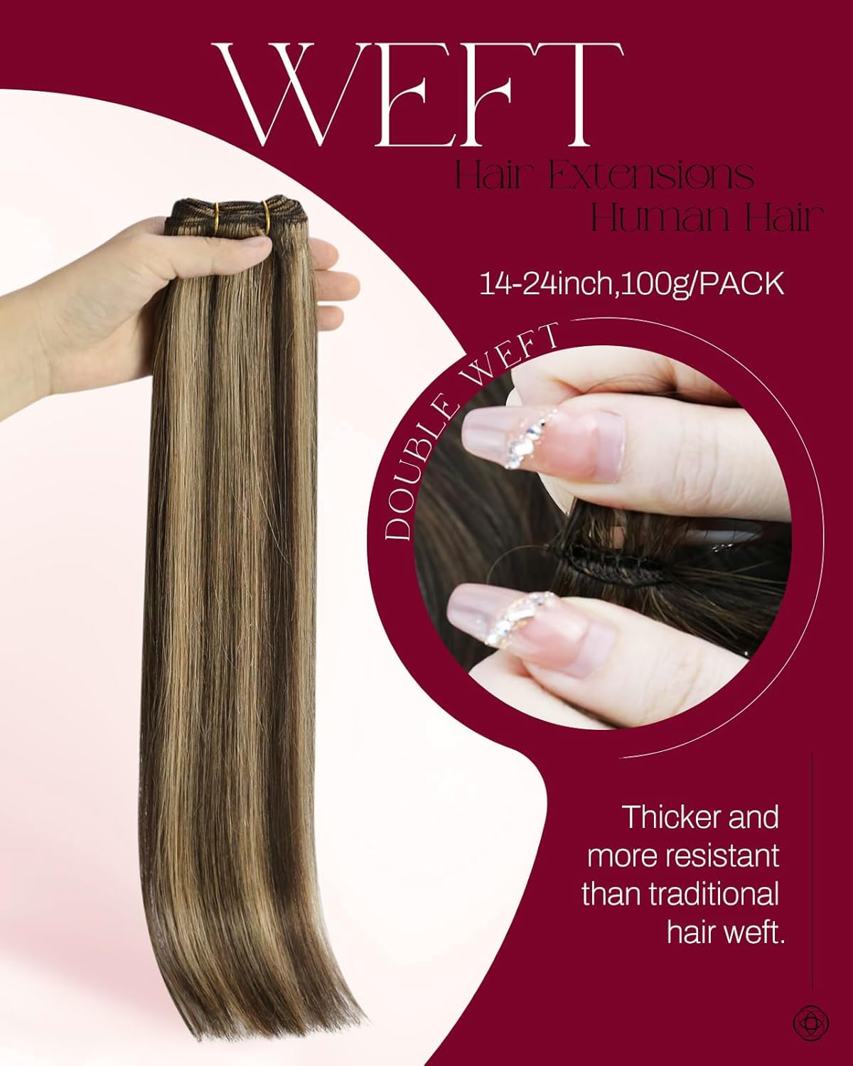 Moresoo Weft Hair Extensions Real Human Hair Medium Brown Highlighted Platinum Blonde Sew in Human Hair Extensions Brown to Blonde Full Head Remy Straight 18 Inch 100g/Pack #P6/60 — view 40