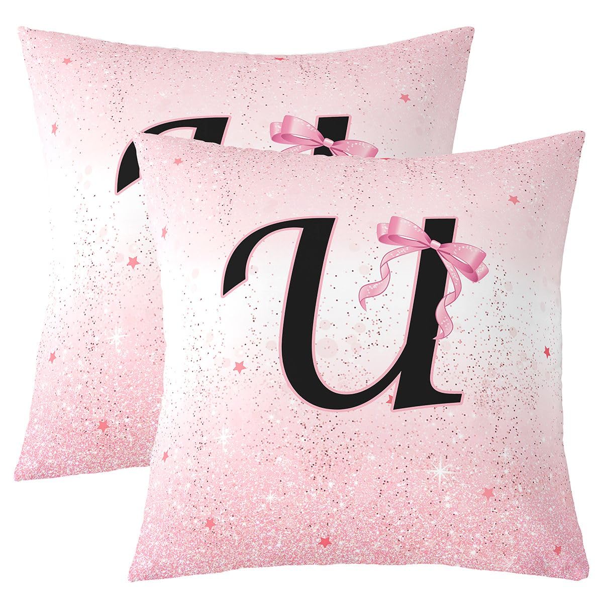 Housse de coussin 55x55 rose Homewish lot de 2 avec nœud papillon