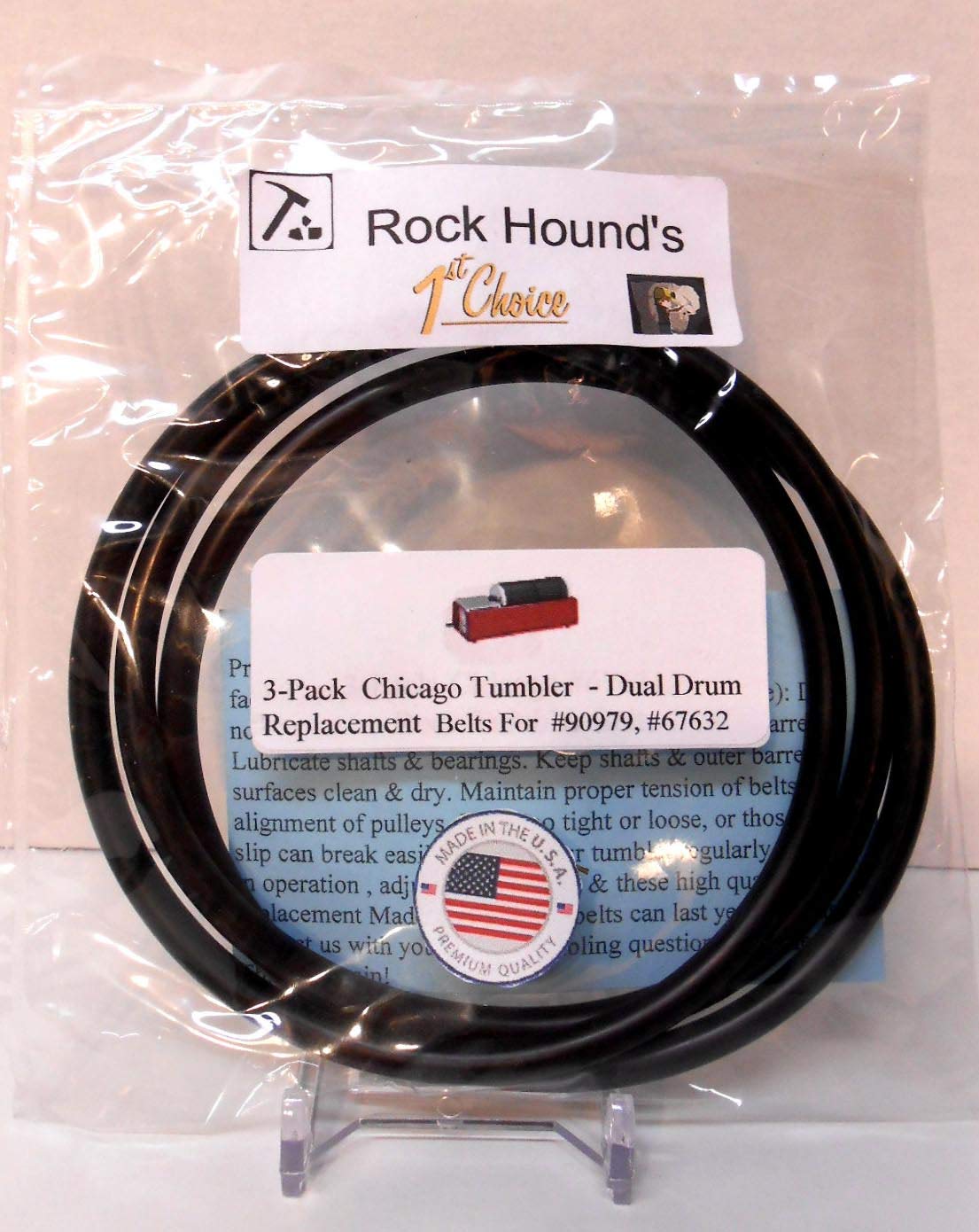 Rockhound's First ChoiceReplacement Drive Belts for Chicago #90979,67632 Dual Drum Rock Tumbler- 3 Pack