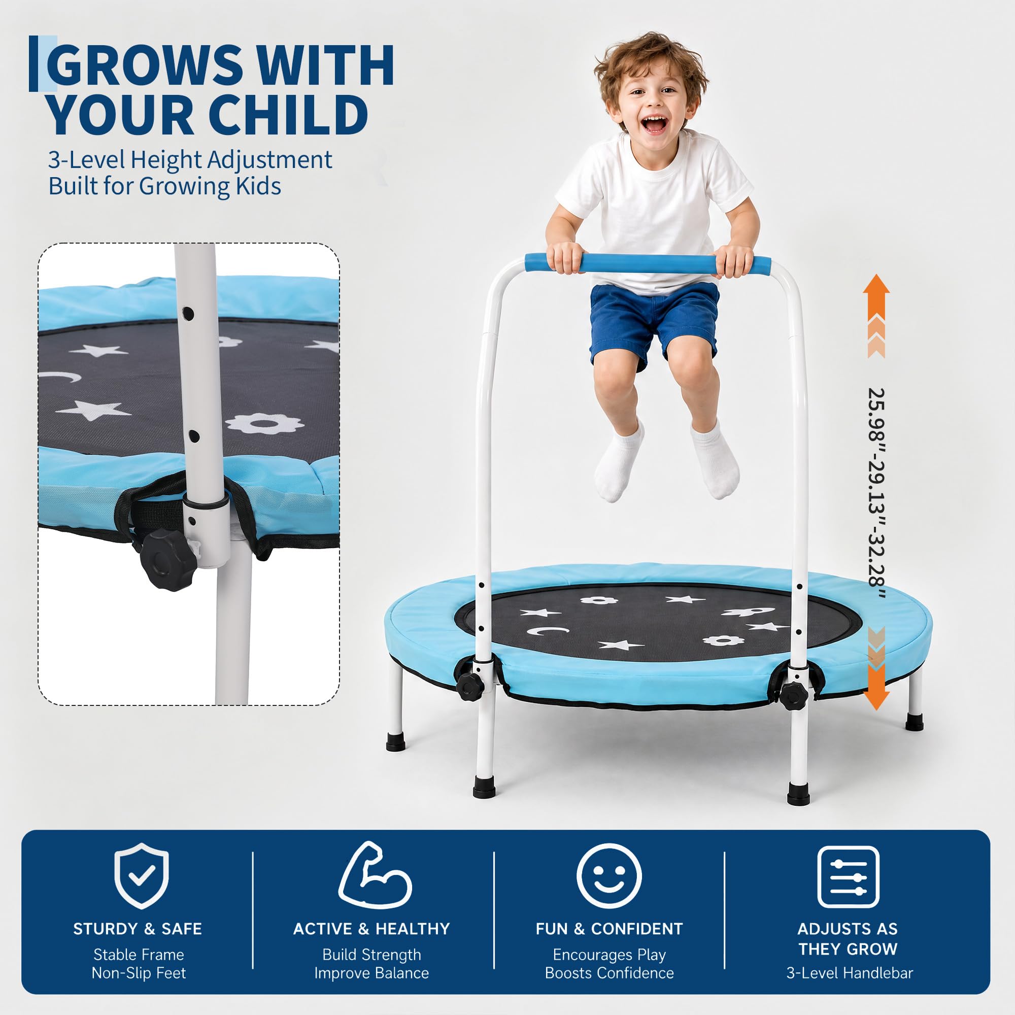 Garvee 91 cm Trampoline for Toddlers and Kids Handle Trampoline, Blue, 36 inches - Image 5