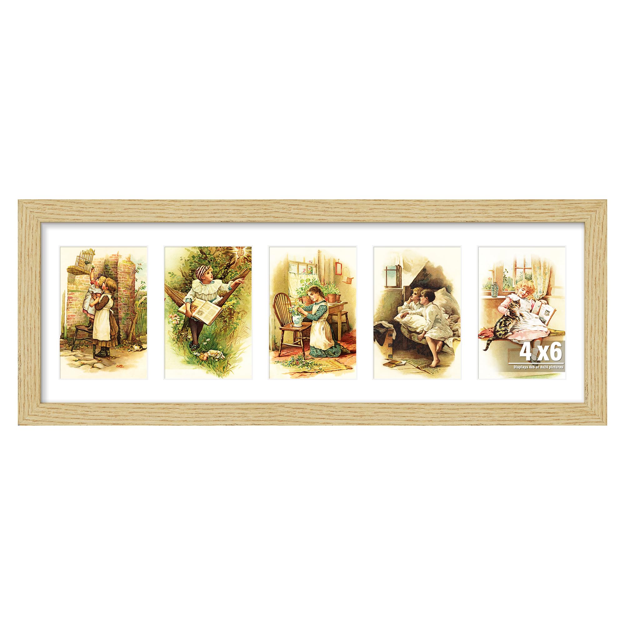 DUENPY 8x24 Collage Picture Frame, Made of Natural Solid Wooden Picture Frames, Displays Five 4x6 Picture Collage, or 8x24 (Without Mat) Wall Decor, Wall Hanging, Solid Color.