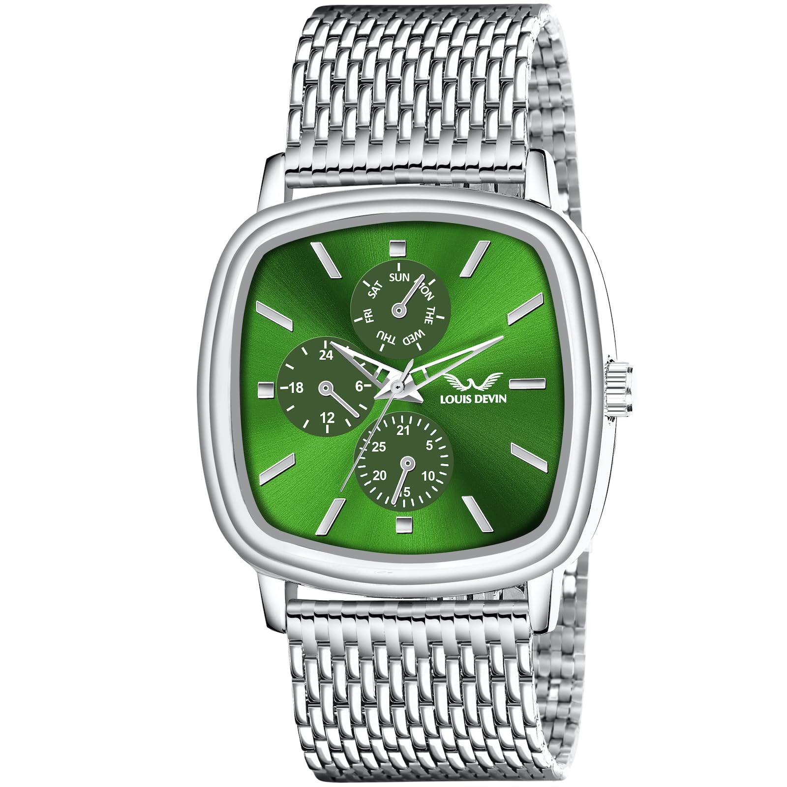 LOUIS DEVIN Stainless Steel Steel Chain Analog Wrist Watch For Men (Green Dial) | Ld-Gs061-Grn-Ch, Band Color-Silver (B0D3M18H38) Amazon Price History, Amazon Price Tracker