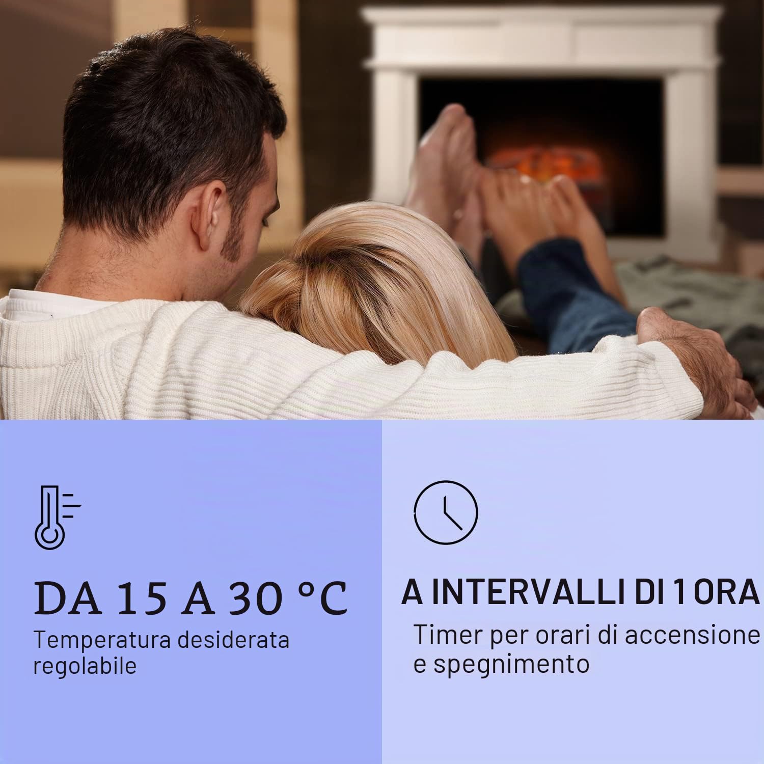 Klarstein Camino Elettrico, Caminetto Elettrico 1800 W, Camino Finto a Riscaldamento Elettrico a Basso Consumo, Fuoco Finto LED, Spazio per Legna, Termocamino con Telecomando, Termostato e Timer