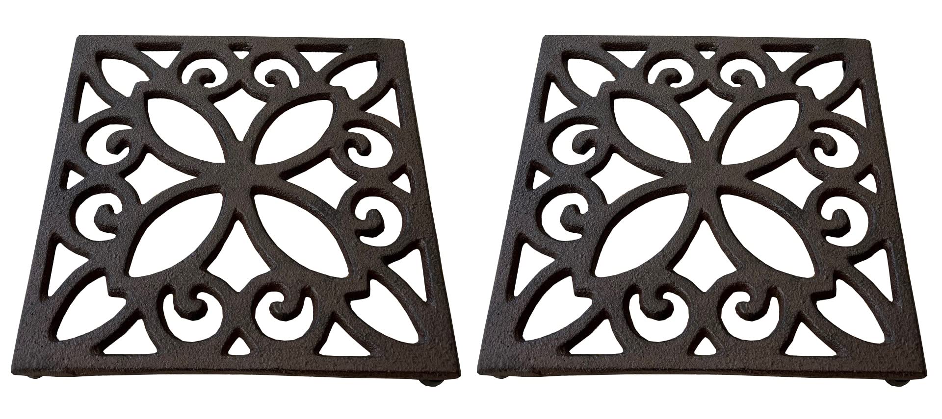 Selections Brown Cast Iron Square Table Trivet Decorative Hot Pan Pot Holder - Pack Of 2