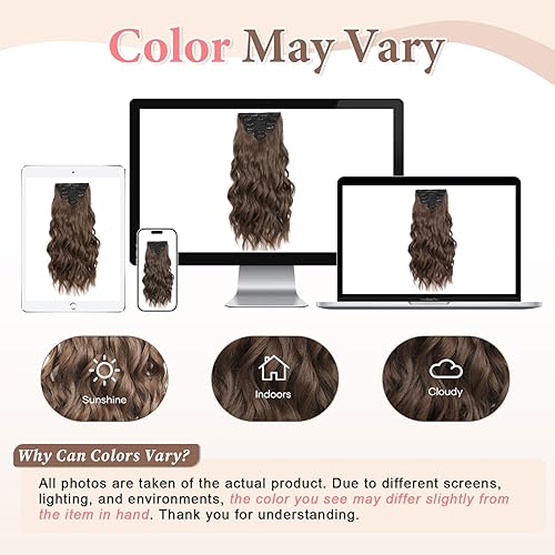 Miniatura 48 de Synthetic Clip in Hair Extensions, 6PCS Natural &Soft Hair& Blends Well Lonng Wavy Hairpieces(20inch,6pcs, Black with Brown Highlights)