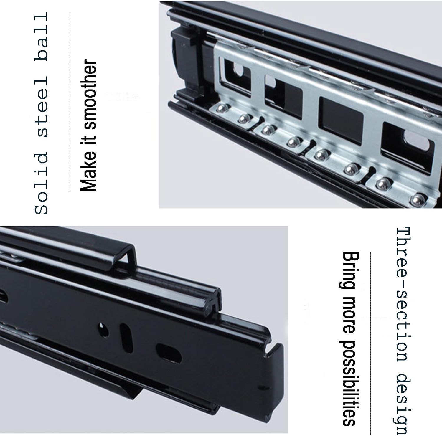 Heavy Duty 20" Full Extension Drawer Slides, 50kg Load Capacity, Side Mount Ball Bearing Runners for Cabinets, Smooth Operation, Durable Black Finish