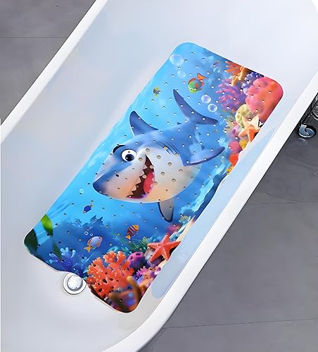 Miniatura 2 de Tapete de ducha antideslizante para niños, extra largo de 40 x 16 pulgadas, lavable a máquina con agujeros de drenaje, ventosas para suelo de baño,