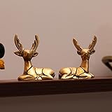 10Club Brass Deer for Home Decor - 2 Piece (6.5 cm, 300 Grams) - 100% Pure Brass | Decorative Brass Deer (Hiran) for Desk, Car, and Home Decor | Yellow Antique Finish - Ideal for Gifting