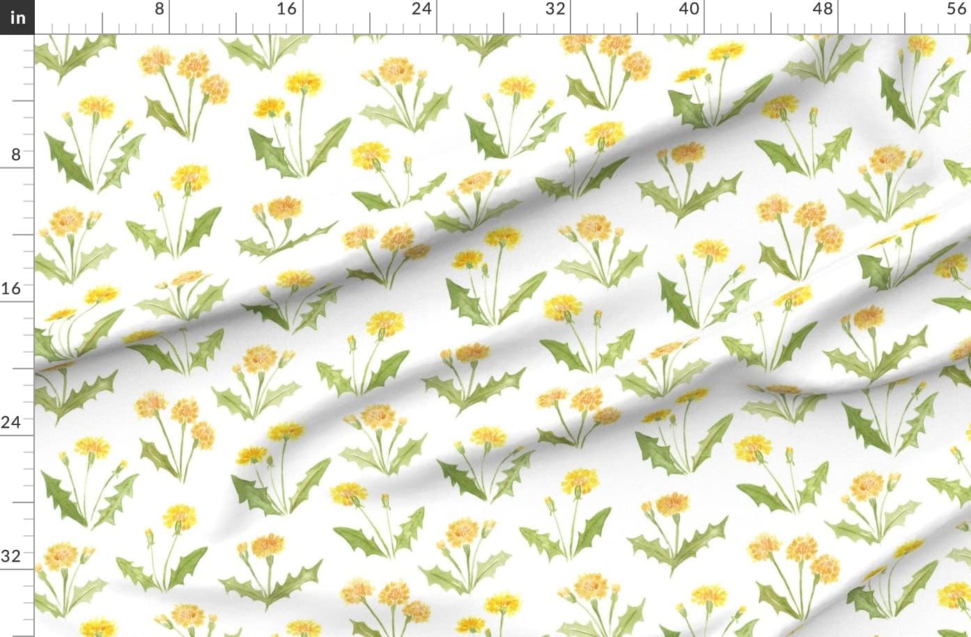 Spoonflower Fabric - Dandelion Wildflower Yellow Watercolor Floral Flower Printed on Organic Cotton Sateen Fabric by The Yard - Sewing Quilting Apparel Home Decor