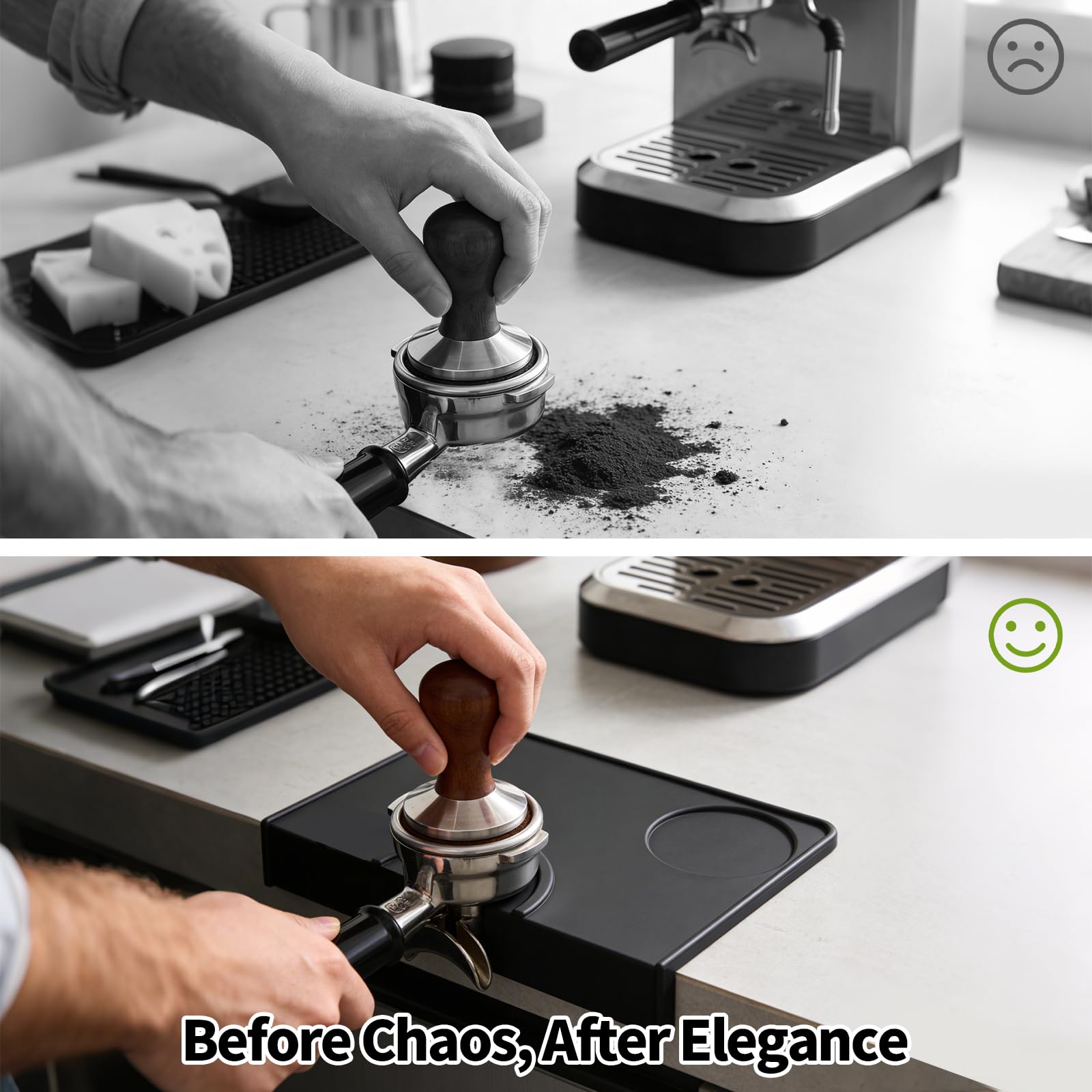 KATIMI Tappetino in silicone per caffè espresso con spazzola, antiscivolo con protezione dei bordi, tappetino in silicone, impermeabile e resistente al calore, accessorio per portafiltro e macchina da