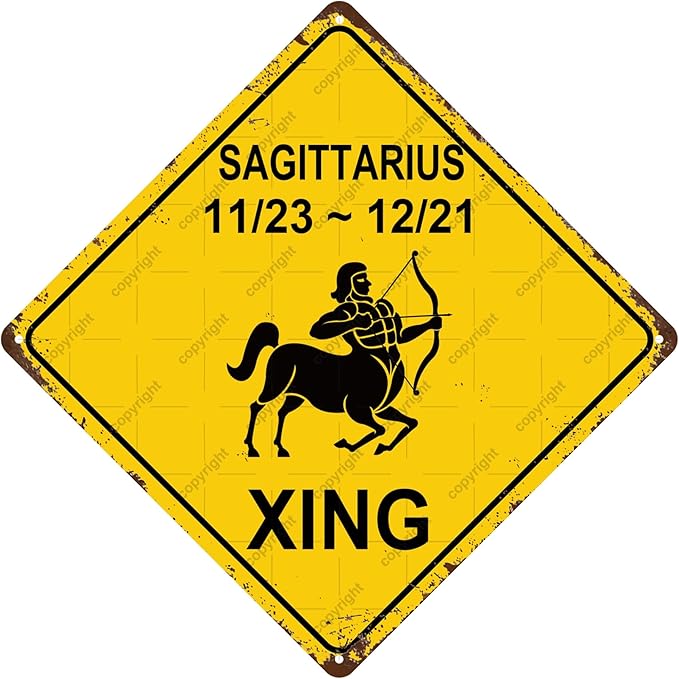 Sagittarius Animal Zodiac Sign Cross Xing Vintage Metal Tin Sign Bar Cafe Garage Cave Home Room Wall Bathroom Farmhouse Garden Porch Patio Decor, 8 x 8 Inch