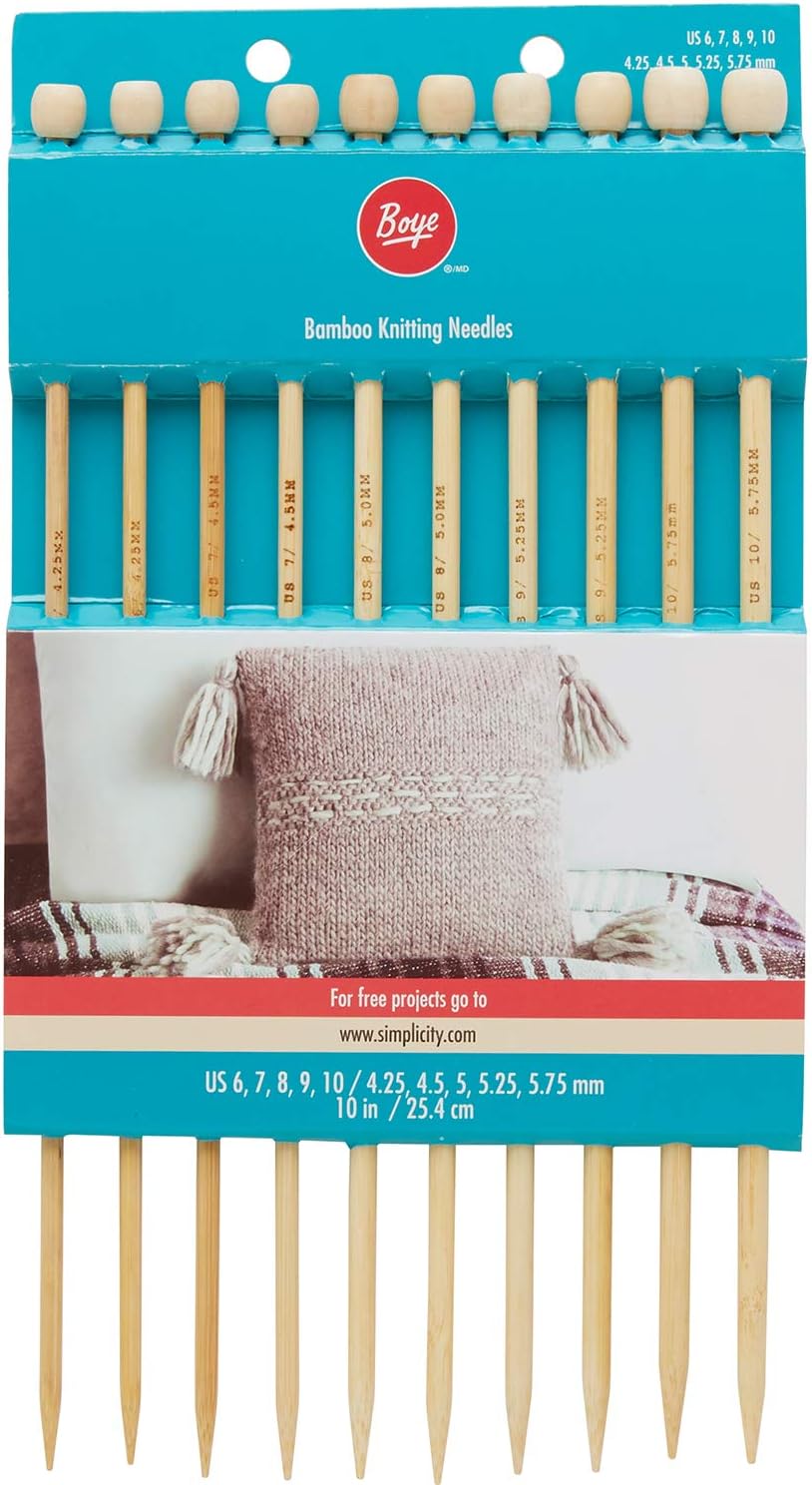 Boye Bamboo Knitting Needle Set, 10pc, US Sizes 6'' - 10''