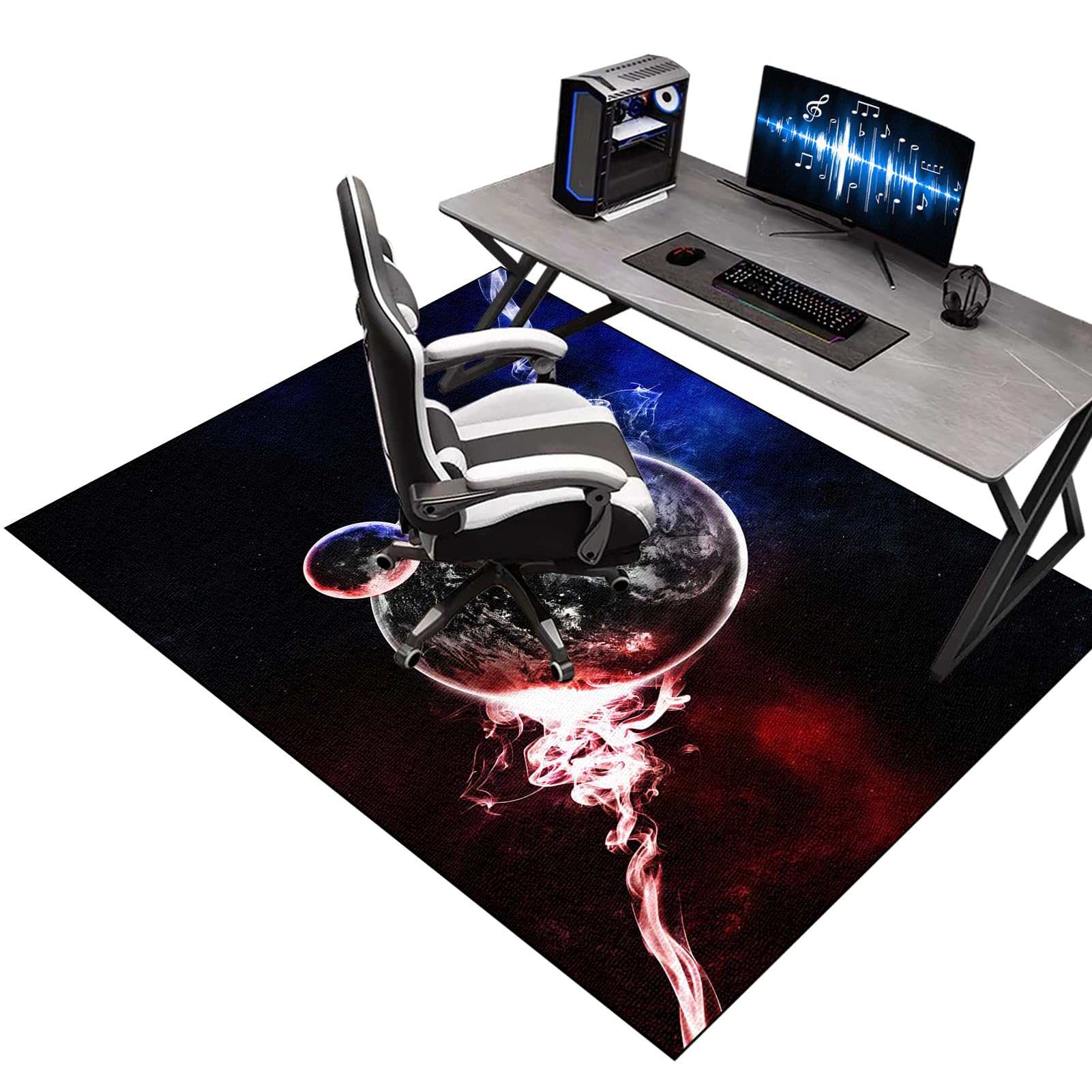 KQIEJUY Gaming Chair Mats for Carpeted Floors, Office Chair Mat for Hardwood Floor, Computer Rolling Chair Mat Hard Floor for Home and Office, Machine Washable Desk Floor Protector Rug 100 x 110 cm