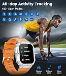 LIGE Montre militaire intelligente pour les hommes avec appel Bluetooth, 1.96" HD Fitness Tracker avec IP68 imperméable 123 Modes de sport pour Android iOS, Intégré DIY Dial Sleep Sport Monitor Smartwatch pour hommes Sliver