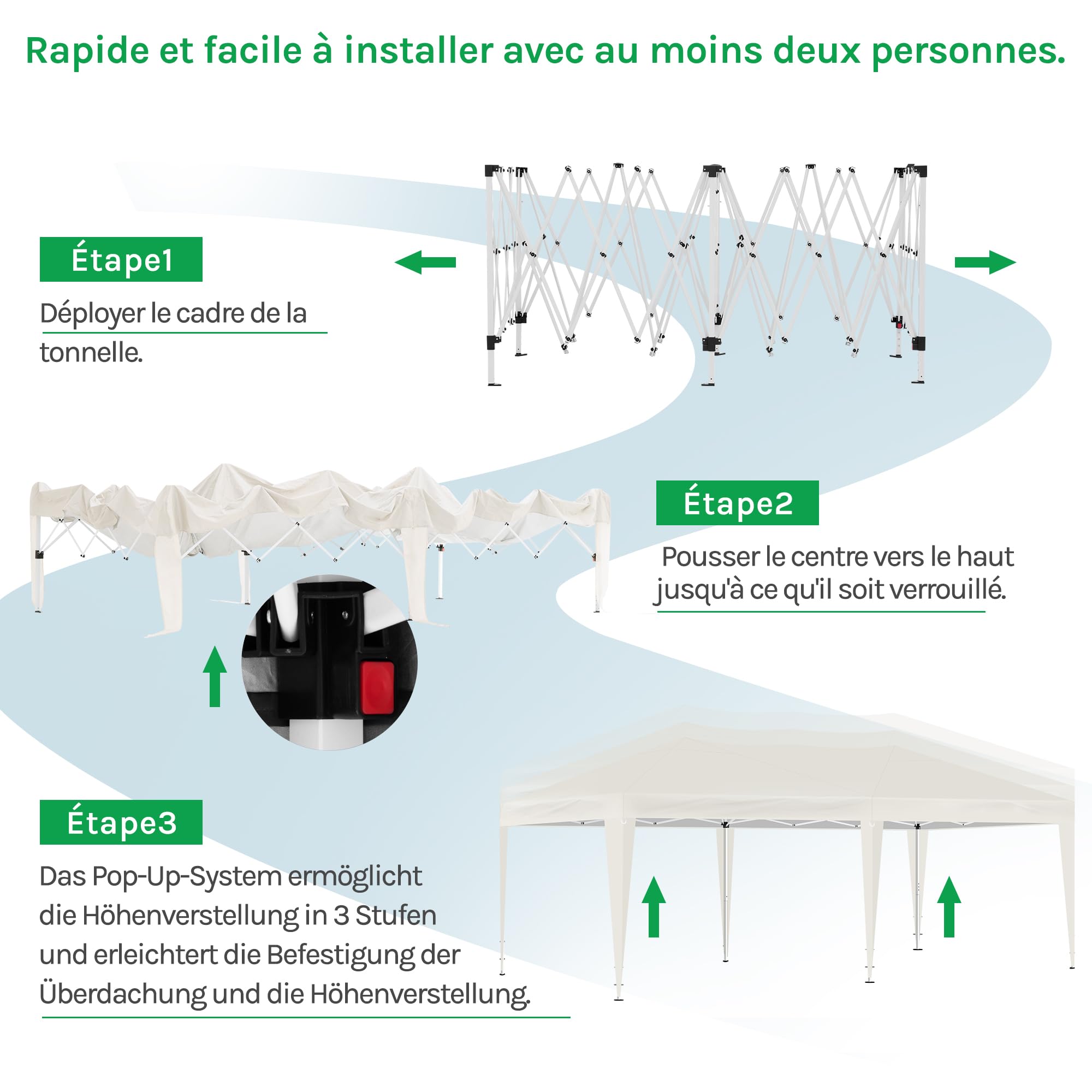 Laneetal Tonnelle de Jardin Pliante 3x6m, Tente de Réception Pop-up, Pavillon en Métal, avec 6 Parois Latérales et 4 Fenêtres, pour Camping Fête Plage, Beige