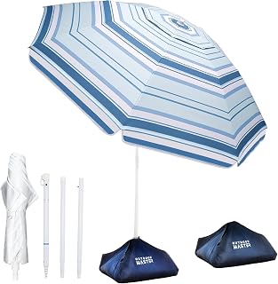 OutdoorMaster 7.2ft Beach Umbrellas for Sand with Sandbag & Anchor | 7.2ft Adjustable Umbrella for Beach, Wind Resistant, Portable UPF50+ Sunshade with Carry Bag for Patio