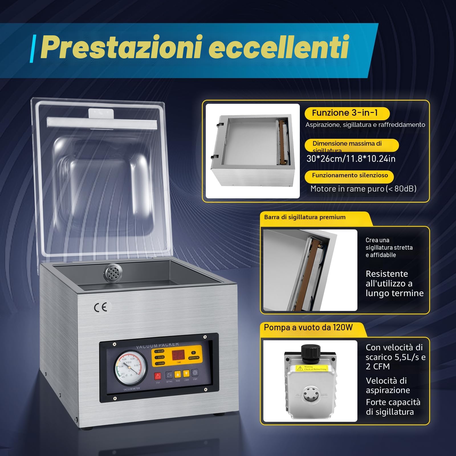 Macchina Sottovuoto Per Sottovuoto In Acciaio Inox, 220 v Professionale Macchina Sottovuoto Alimenti Sigillante Conservazione Sottovuoto 3 In 1 Adatto Fabbriche Alimentari,Cucine Supermercati