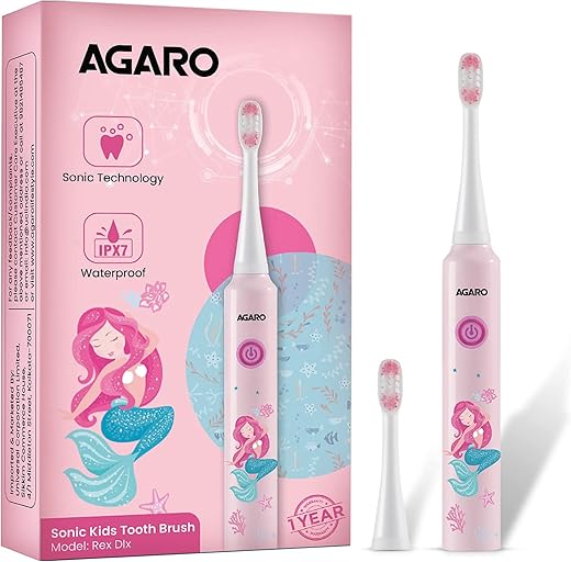 AGARO Rex Dlx Sonic AA Battery Electric Toothbrush For Kids With 6 Brushing Modes, 2 Interchangeable Brush Heads, Soft Nylon Bristles, Power…