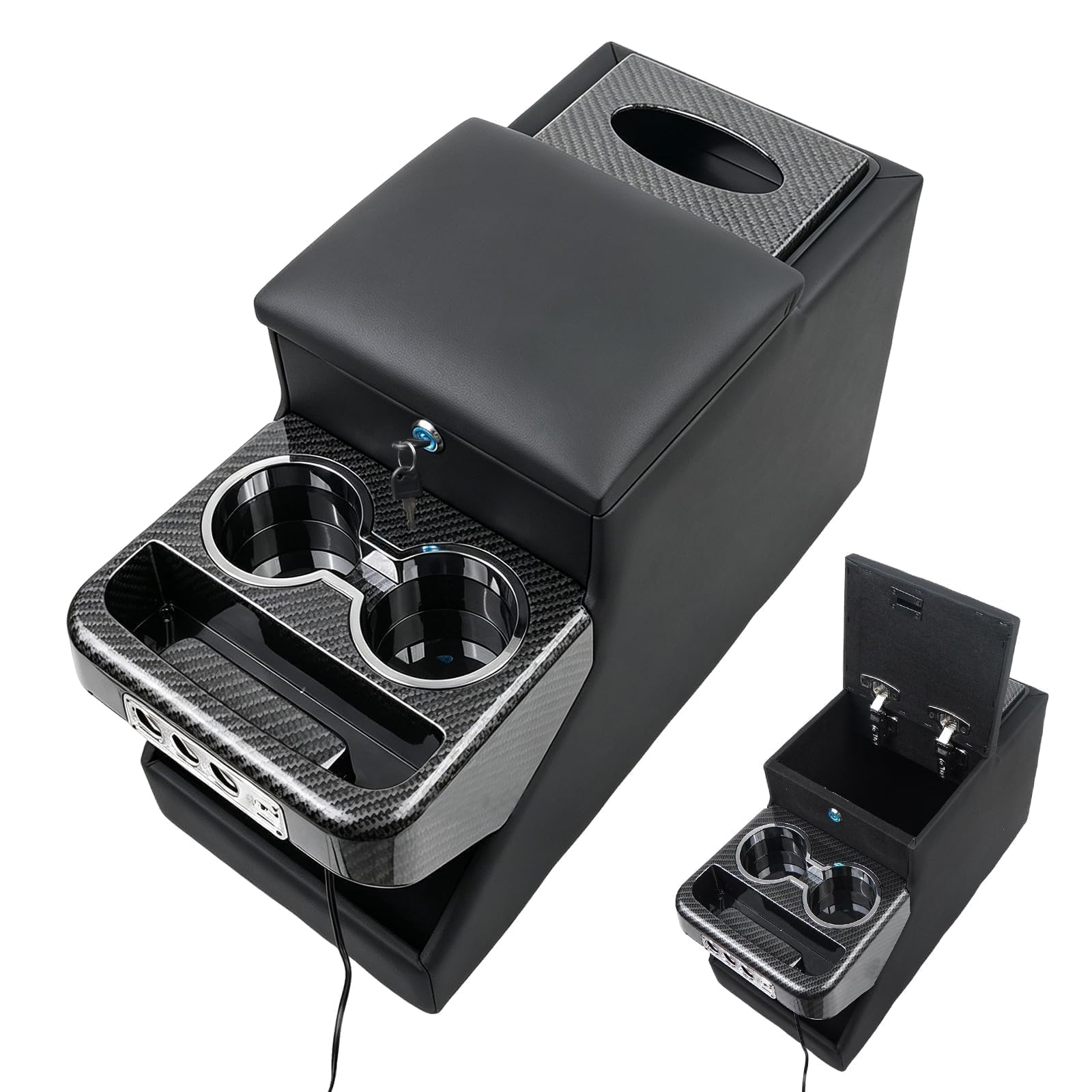 Center Console Between Seats for Minivans, SUVs, Middle Van & Trucks with Dual USB Charging & Phone Holder 20 ''(L) × 9.84''(W) × 13''(H) Floor Center Console Storage with Locking, No-drill install