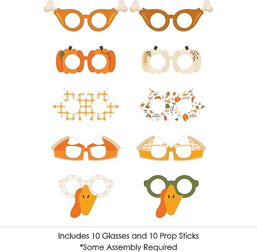 Miniatura 3 de Big Dot of Happiness Fall Friends - Gafas de Acción de Gracias, tarjetas de papel, kit de accesorios para cabina de fotos, 10 unidades