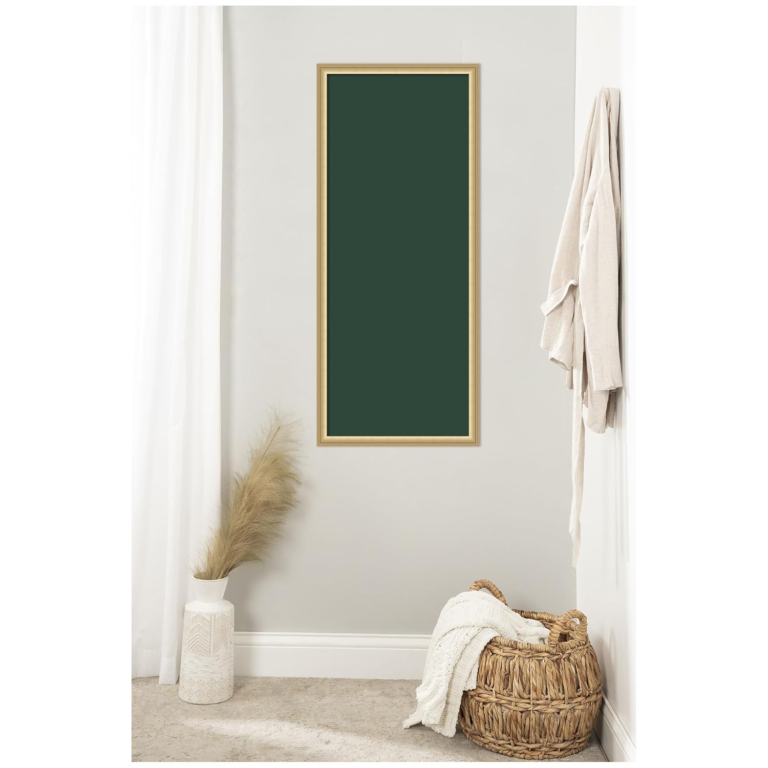 Kate and Laurel Framed Fabric Pinboard 18 x 42, Printed Linen Classic Bulletin Board for Use as a Vision Board or Wall Organization, Florence Gold Frame