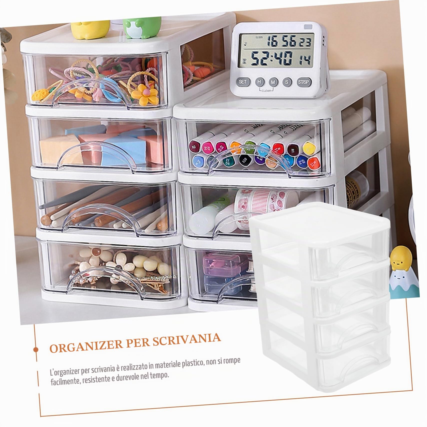 LABRIMP Organizer da Scrivania in Plastica Bianca Strati, Scatola Portaoggetti Pratica e Semplice per Decorazione Casa e Ufficio