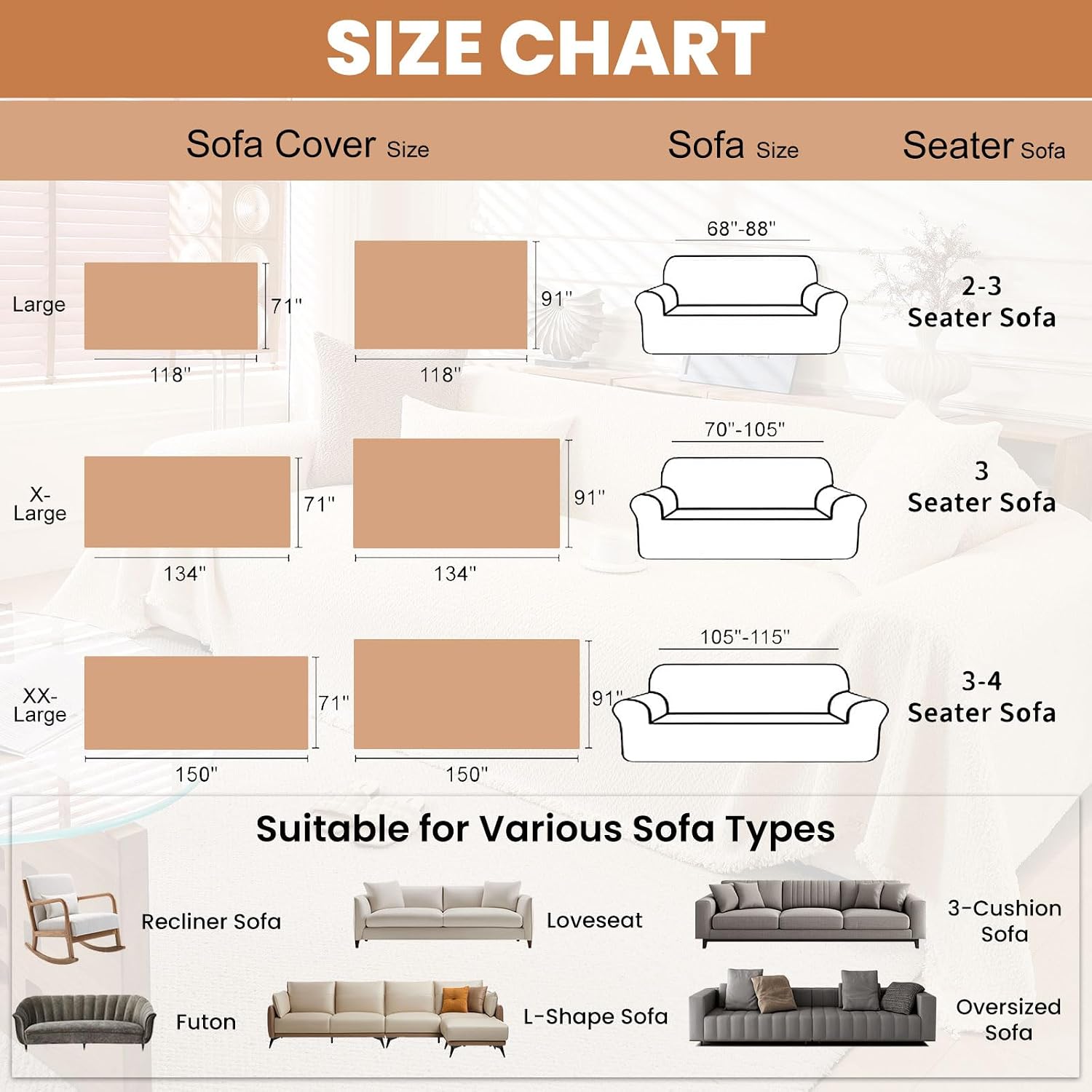 ROOMLIFE Couch Cover 3 Cushion Sofa, Washable Non Slip Furniture Sofa Protector Cover, Soft Chenille Sofa Slipcovers Sectional L Shape Dogs Couch Cover Throw Blanket with Tassels 71''X134''